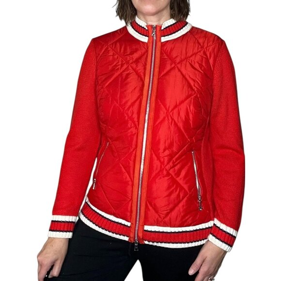 Walbusch Vintage Knit Quilted Puffer Jacket Red Cotton Cashmere Women's US 10 - Picture 1 of 16